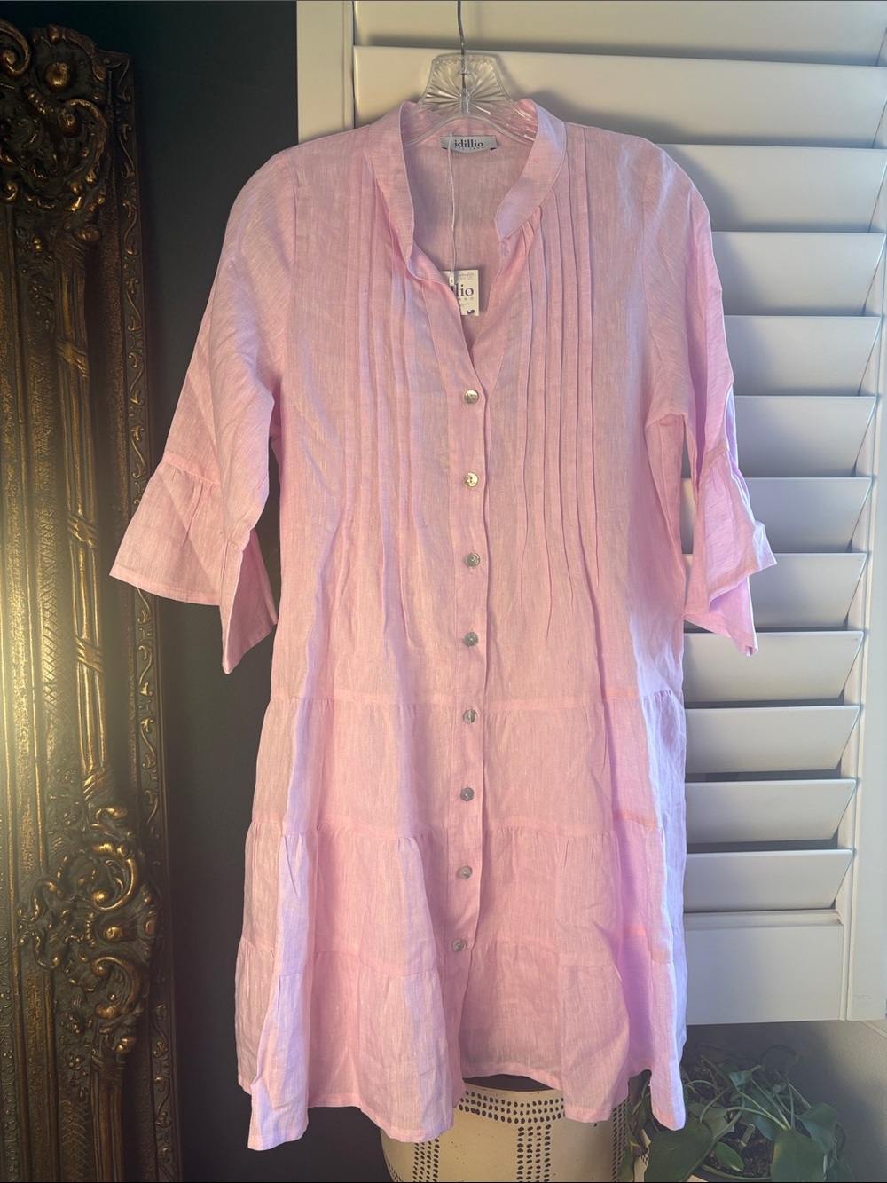 NWT Italian Linen Idillio Positano Light Pink Buttoned Tunic Dress oversized XS